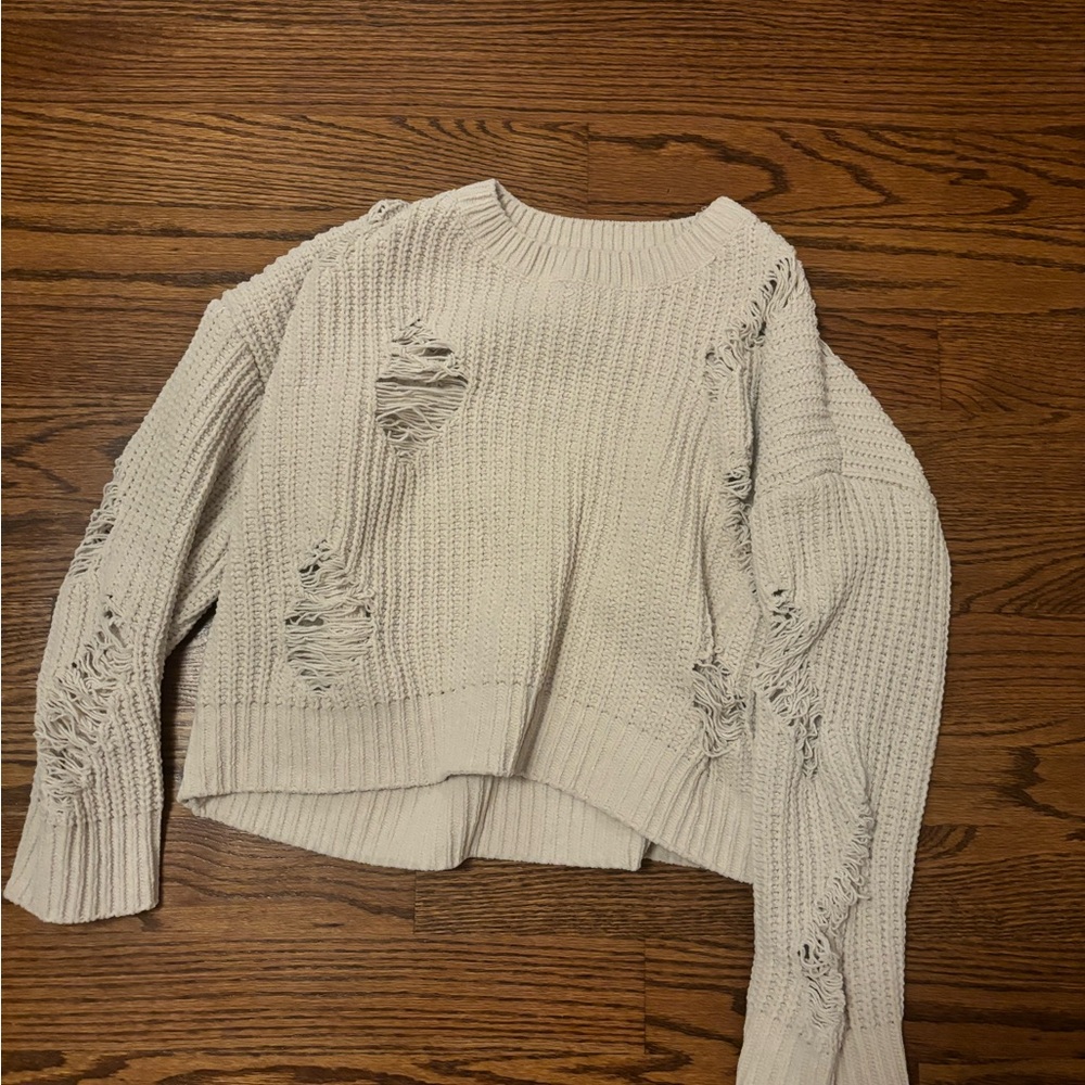 Chic Distressed Sweater in Cream